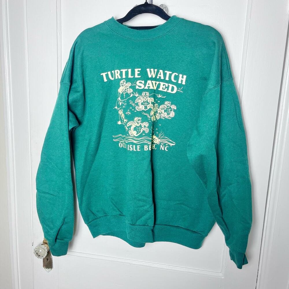 VTG Ocean Isle Beach NC Sea Turtle Watch Sweatshirt XL Hanes Coastal Graphic